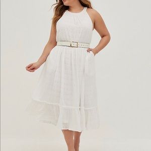 Halter Ruffle Tiered Midi Dress - Voile Eyelet White